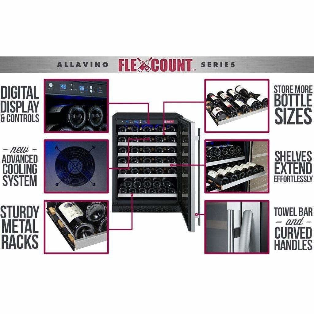 Allavino FlexCount 56 Bottle Dual Zone Stainless Door Right Hinge Wine Fridge VSWR56-2SSRN Wine Coolers VSWR56-2SSRN Wine Coolers Empire