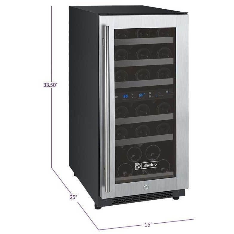 Allavino FlexCount II Tru-Vino 30 Bottle Dual Zone Stainless Steel Left Hinge Wine Fridge VSWR30-2SL20 Wine Coolers VSWR30-2SL20 Wine Coolers Empire