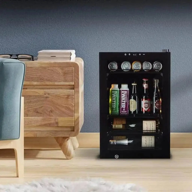 Black beverage refrigerator.