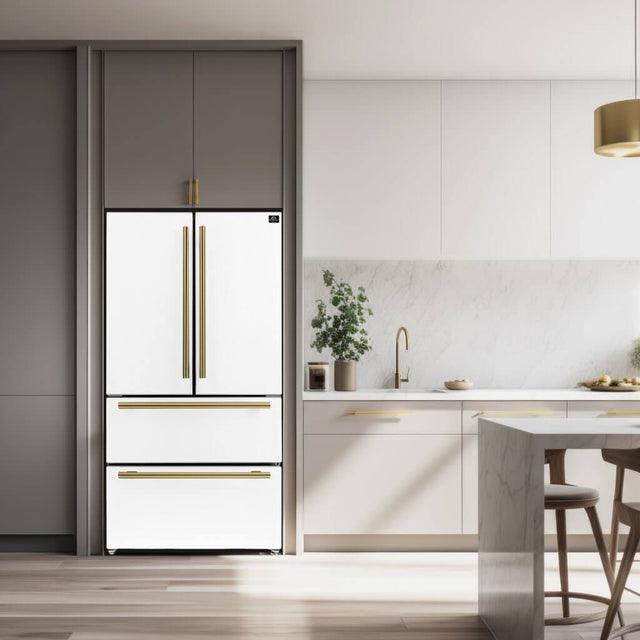 Forno Espresso Moena 36" 19.2 cu. ft. Refrigerator in White with Antique Brass and Stainless Handles, FFRBI1820-36WHT Refrigerators FFRBI1820-36WHT Wine Coolers Empire
