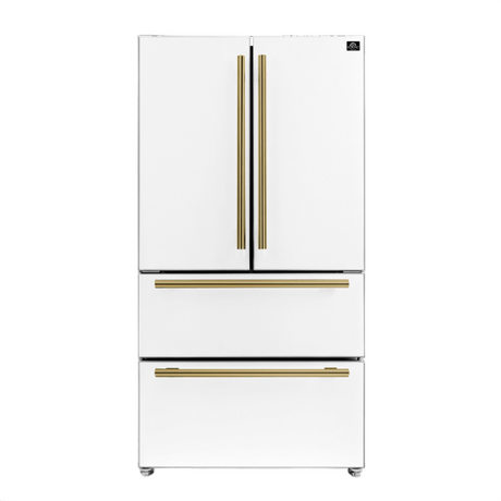Forno Espresso Moena 36" 19.2 cu. ft. Refrigerator in White with Antique Brass and Stainless Handles, FFRBI1820-36WHT Refrigerators FFRBI1820-36WHT Wine Coolers Empire