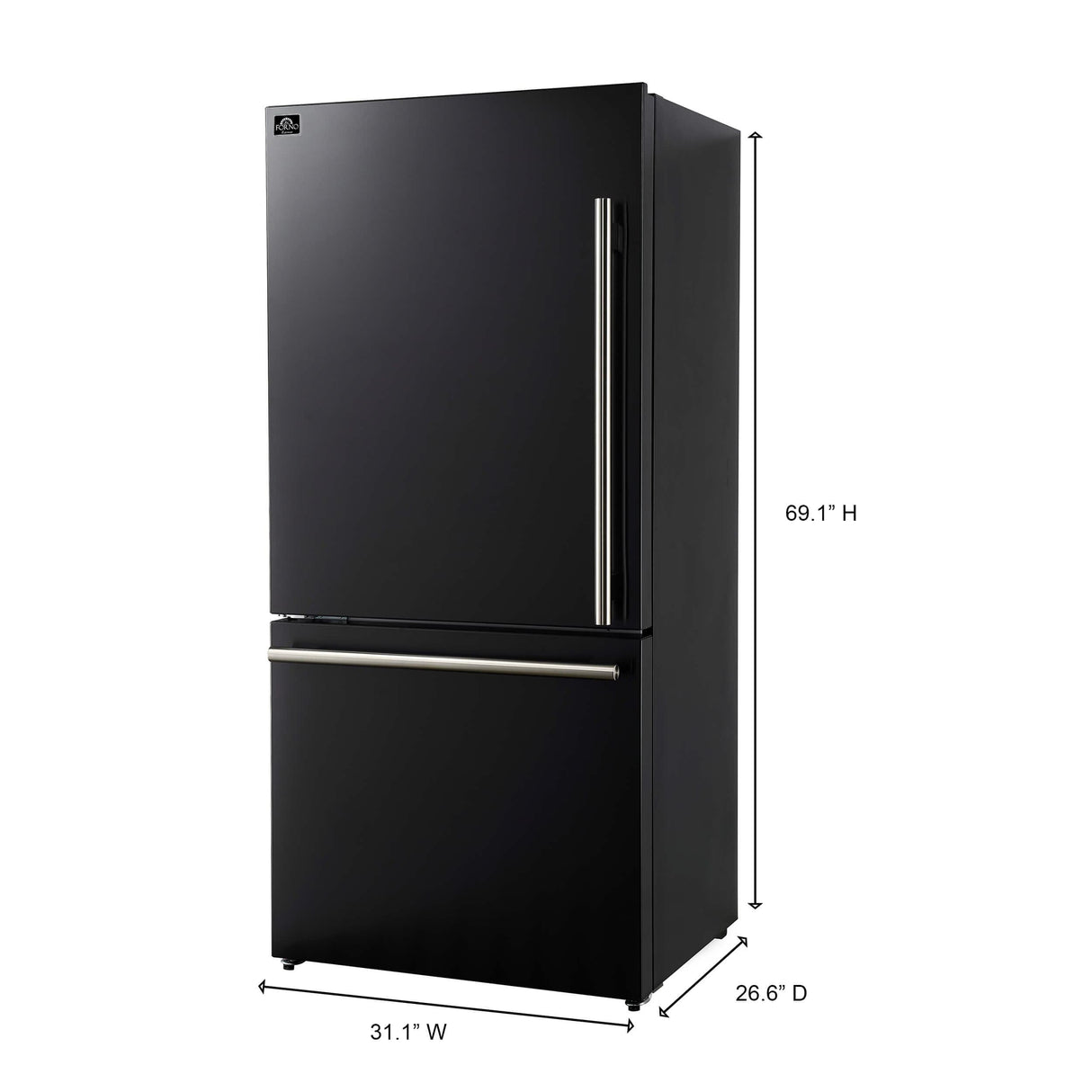 Forno Milano Espresso 31" Black 17.2 Cu.Ft W/ Ice Maker Bottom Freezer Refrigerator FFFFD1786-31BLK Refrigerators FFFFD1786-31BLK Wine Coolers Empire