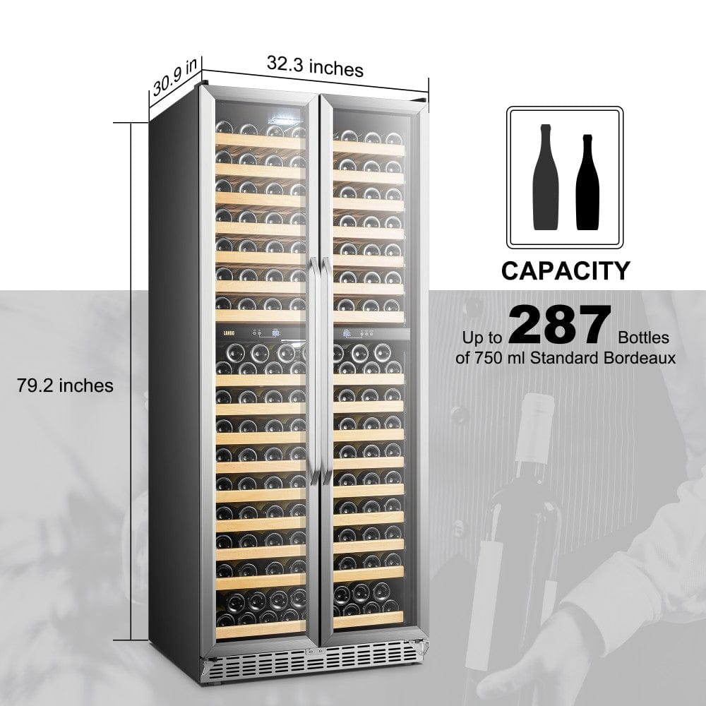 Lanbo Luxury 287 Bottles Dual Door Stainless Steel Wine Coolers LW328DD Wine Coolers LW328DD Wine Coolers Empire