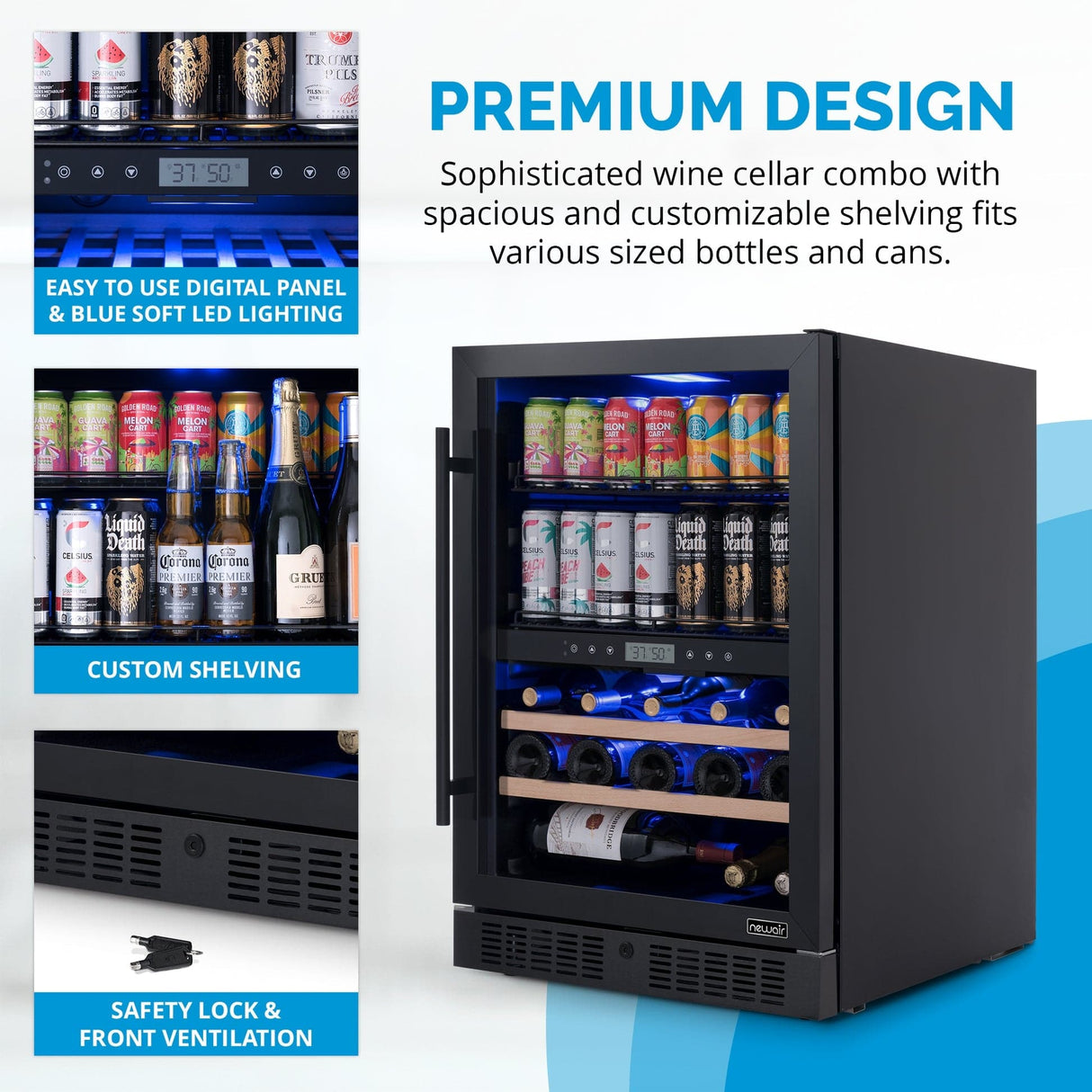 NewAir 100-Can 24-Bottle Dual Zone Black Beverage Fridge Beverage Centers AWB-401DB-B Wine Coolers Empire