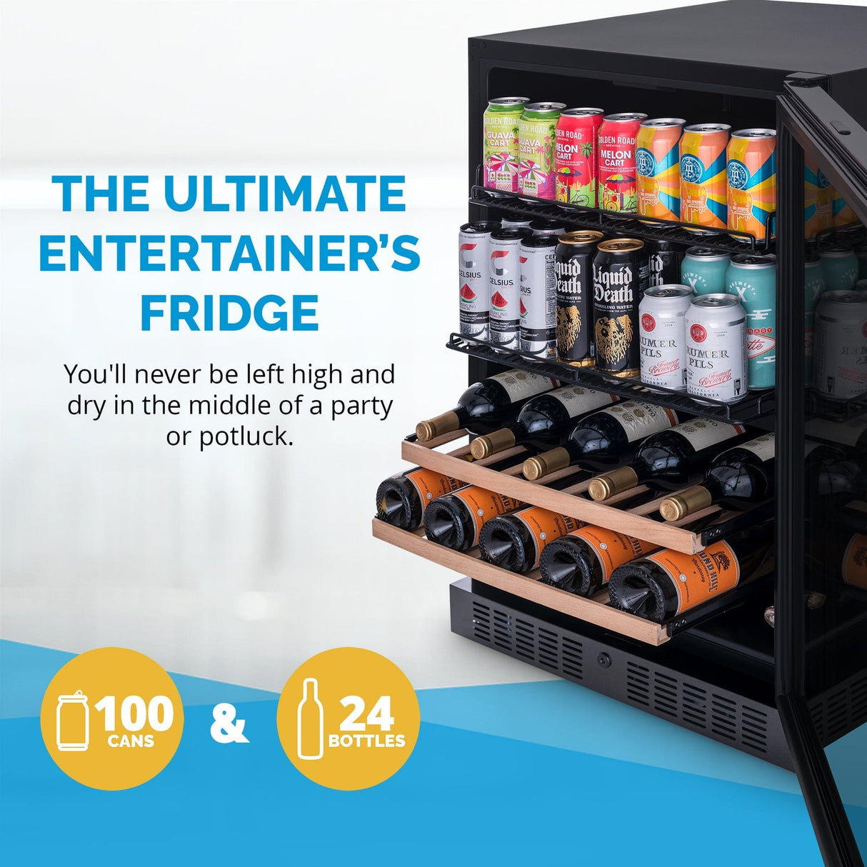 NewAir 100-Can 24-Bottle Dual Zone Black Beverage Fridge Beverage Centers AWB-401DB-B Wine Coolers Empire