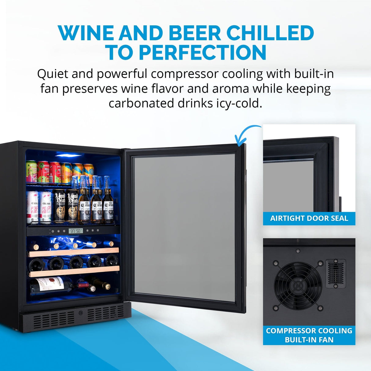 NewAir 100-Can 24-Bottle Dual Zone Black Beverage Fridge Beverage Centers AWB-401DB-B Wine Coolers Empire
