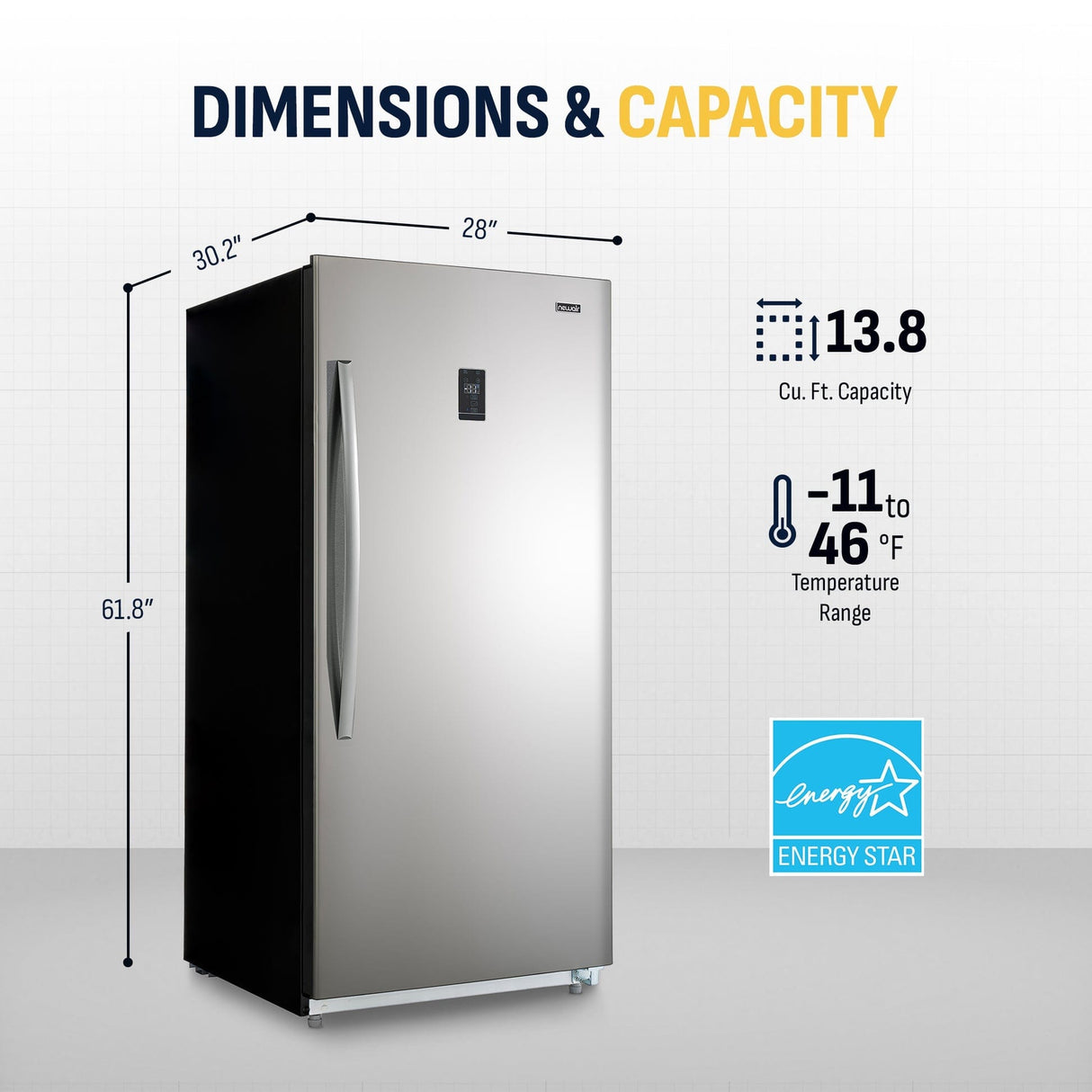 NewAir 13.8 Cu Ft Stainless Steel Upright Freezer NFS140SS00 Freezers NFS140SS00 Wine Coolers Empire
