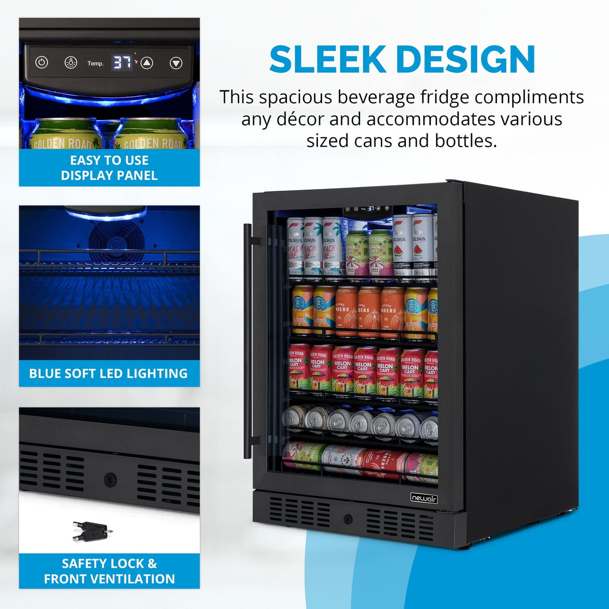 NewAir 177-Can Built-In or Freestanding Black Beverage Fridge Beverage Centers NBC177BS01 Wine Coolers Empire