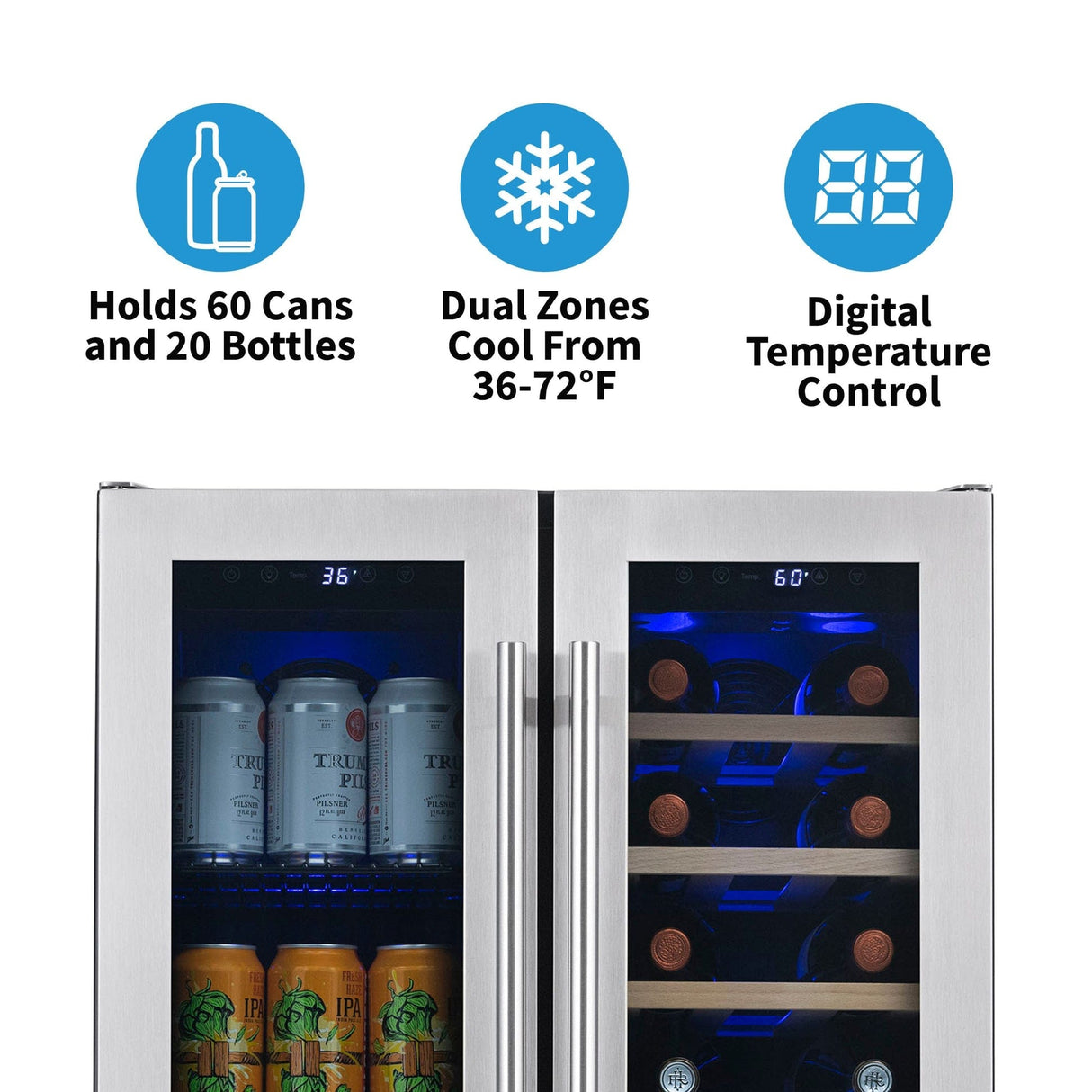 NewAir 24” Built-In 58-Can Dual Zone Beverage Fridge NWB080SS00 Beverage Centers NWB080SS00 Wine Coolers Empire
