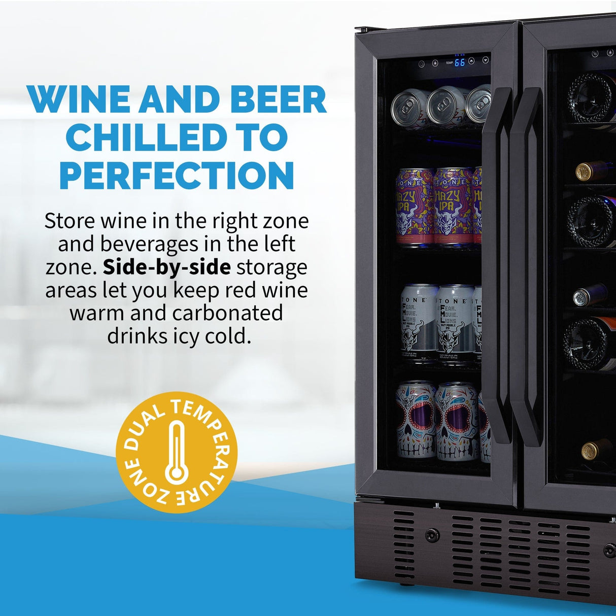 NewAir 24” Built-In 60-Can Dual Zone Beverage Fridge NWB076BS00 Beverage Centers NWB076BS00 Wine Coolers Empire