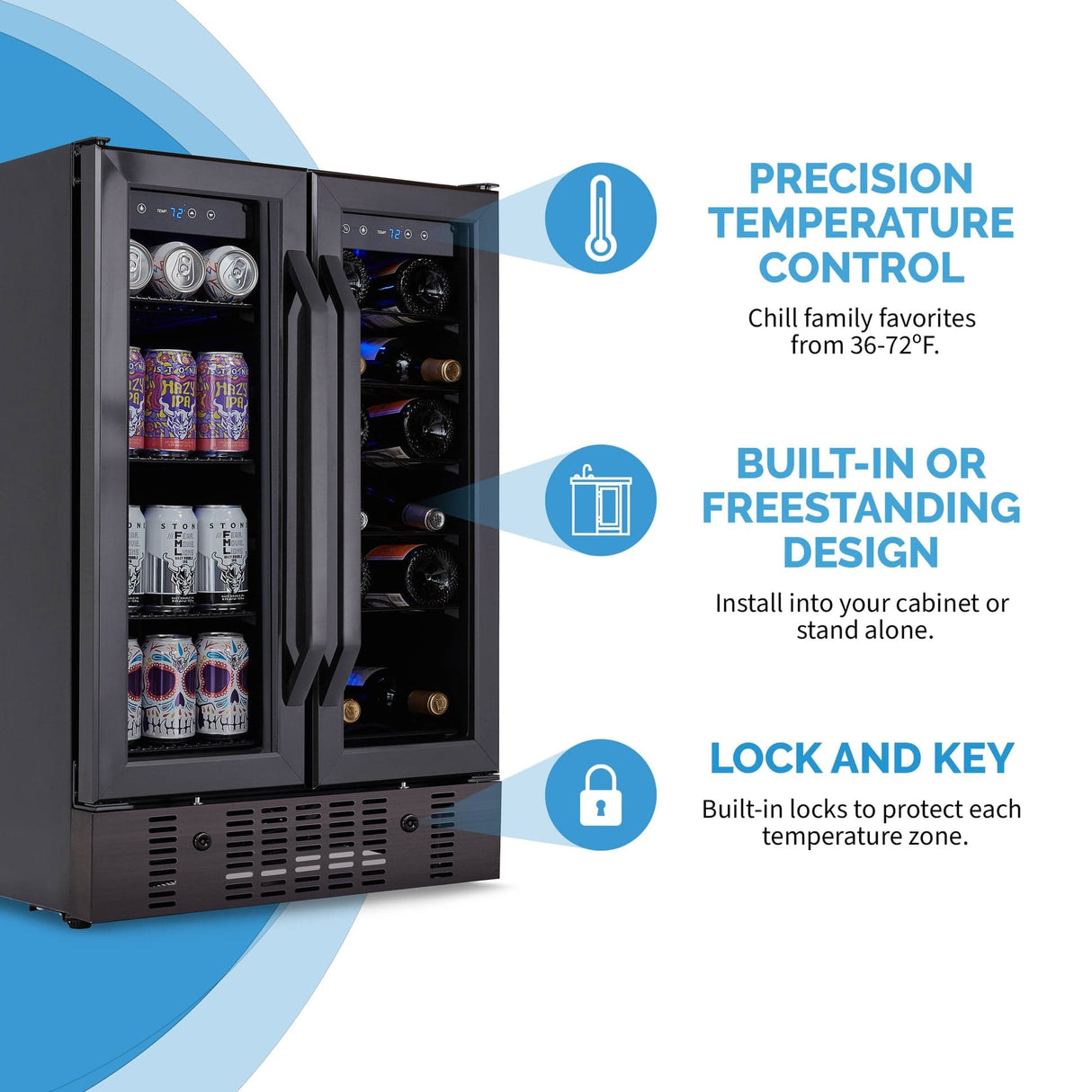 NewAir 24” Built-In 60-Can Dual Zone Beverage Fridge NWB076BS00 Beverage Centers NWB076BS00 Wine Coolers Empire