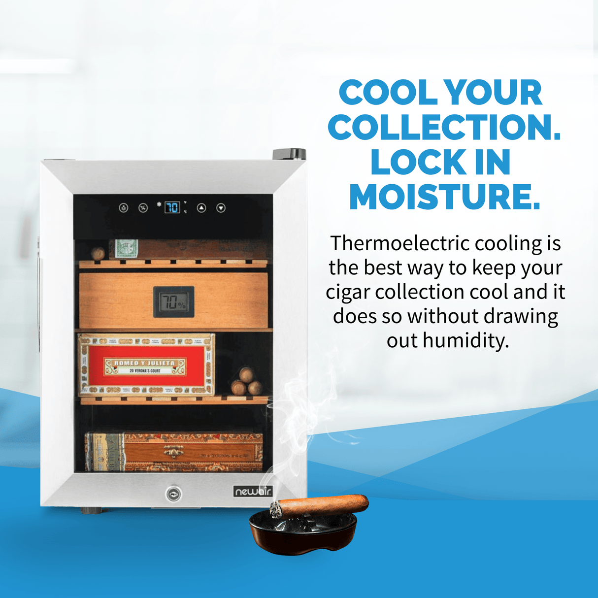 NewAir 250-Count Electric Cigar Humidor with Opti-Temp Cigar Humidors NCH250SS01 Wine Coolers Empire