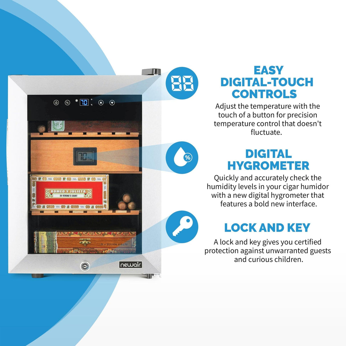 NewAir 250-Count Electric Cigar Humidor with Opti-Temp Cigar Humidors NCH250SS01 Wine Coolers Empire