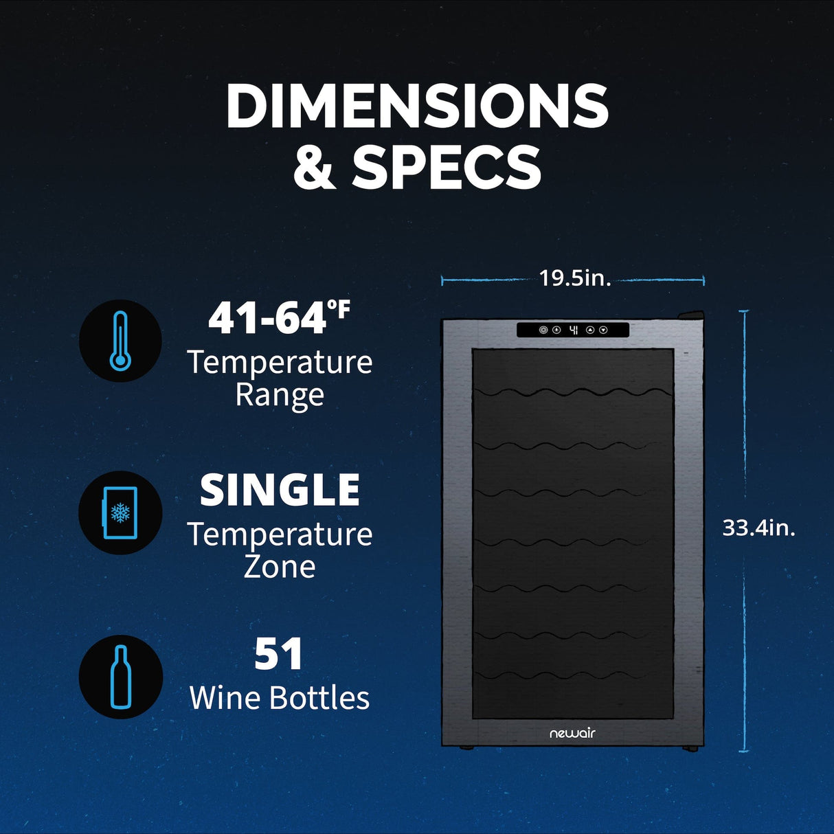 NewAir 51-Bottle Black Freestanding Wine Refrigerator Wine Coolers NWC051BK00 Wine Coolers Empire