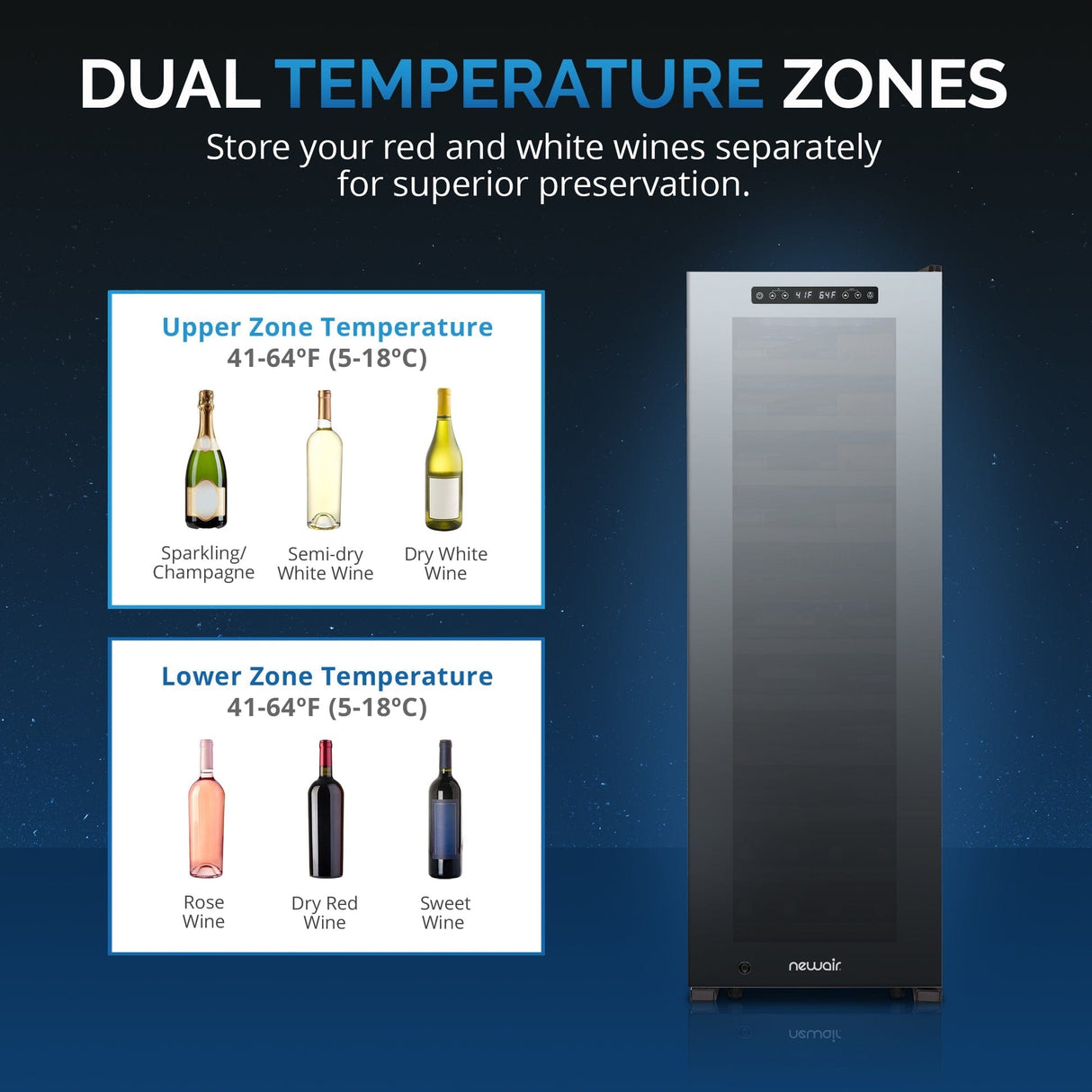 NewAir 56-Bottle Black Freestanding Dual Zone Wine Refrigerator Wine Coolers NWC056BKD0 Wine Coolers Empire