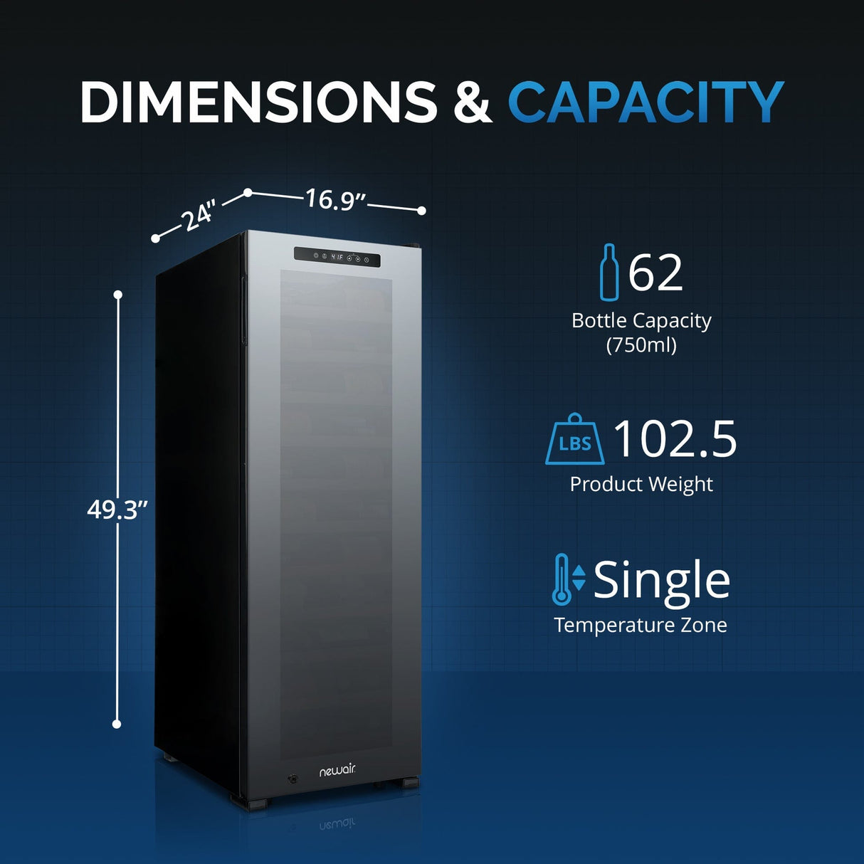 NewAir 62-Bottle Black Freestanding Wine Refrigerator Wine Coolers NWC062BK00 Wine Coolers Empire