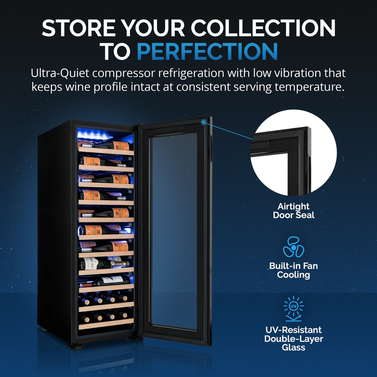 NewAir 62-Bottle Black Freestanding Wine Refrigerator Wine Coolers NWC062BK00 Wine Coolers Empire