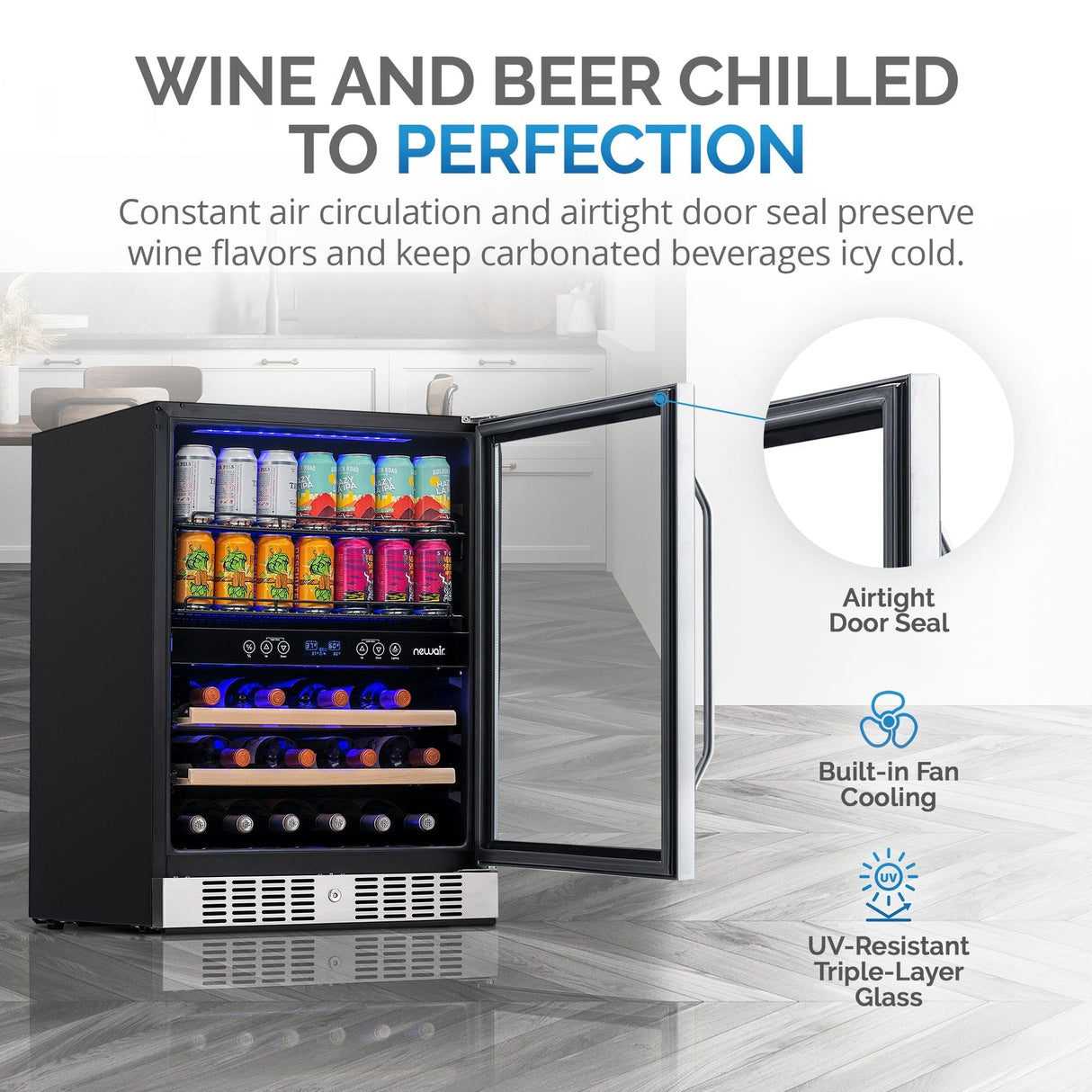 NewAir 70-Can Built-In Dual Zone Beverage Fridge AWB-400DB Beverage Centers AWB-400DB Wine Coolers Empire