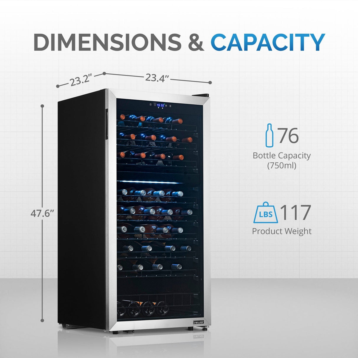 NewAir 76-Bottle Stainless Steel Dual Zone Wine Fridge - Wine Coolers