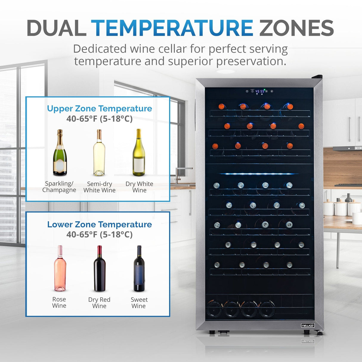 NewAir 76-Bottle Stainless Steel Dual Zone Wine Fridge - Wine Coolers