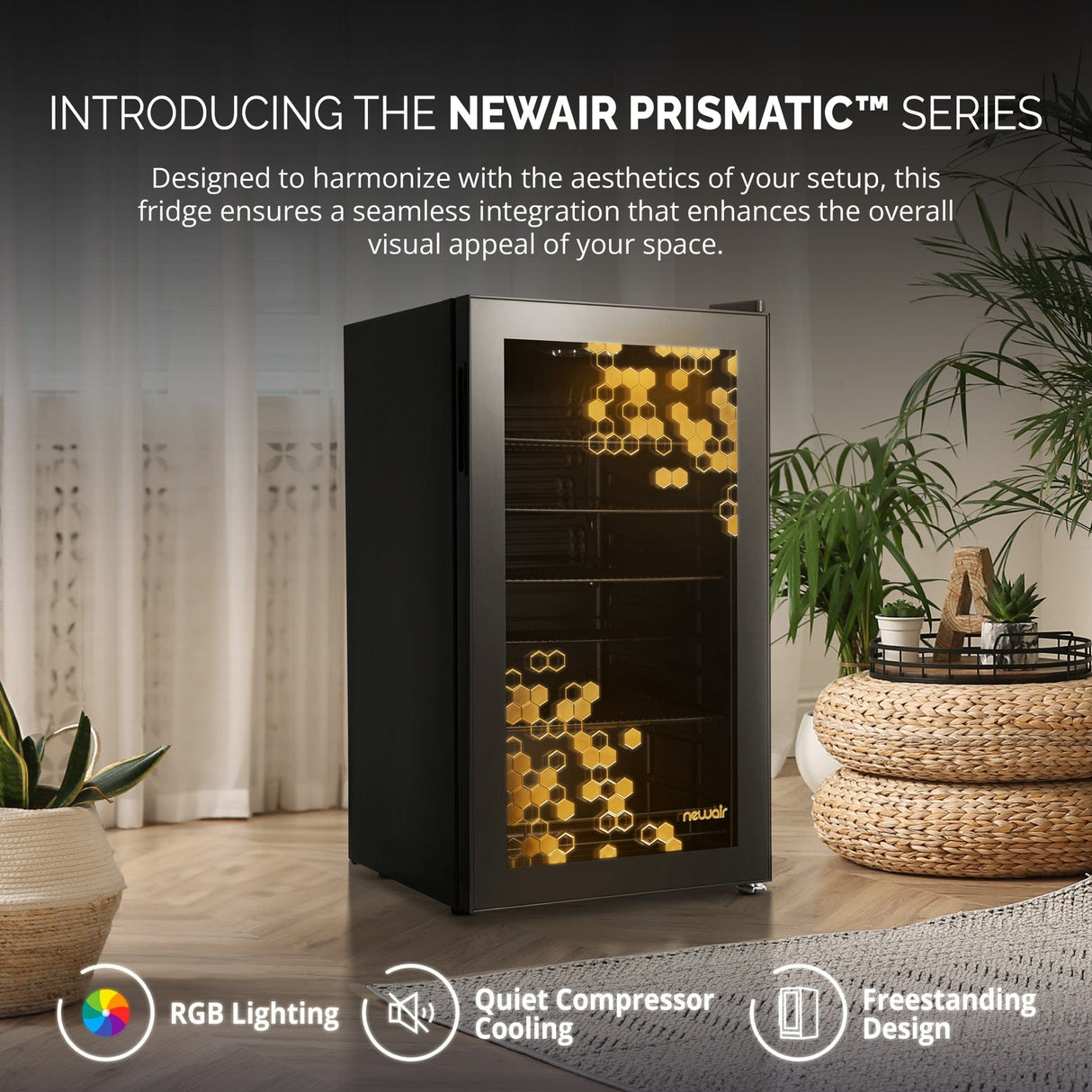 NewAir 85-Can Freestanding Prismatic Beverage Fridge Beverage Centers NBC085HX00 Wine Coolers Empire