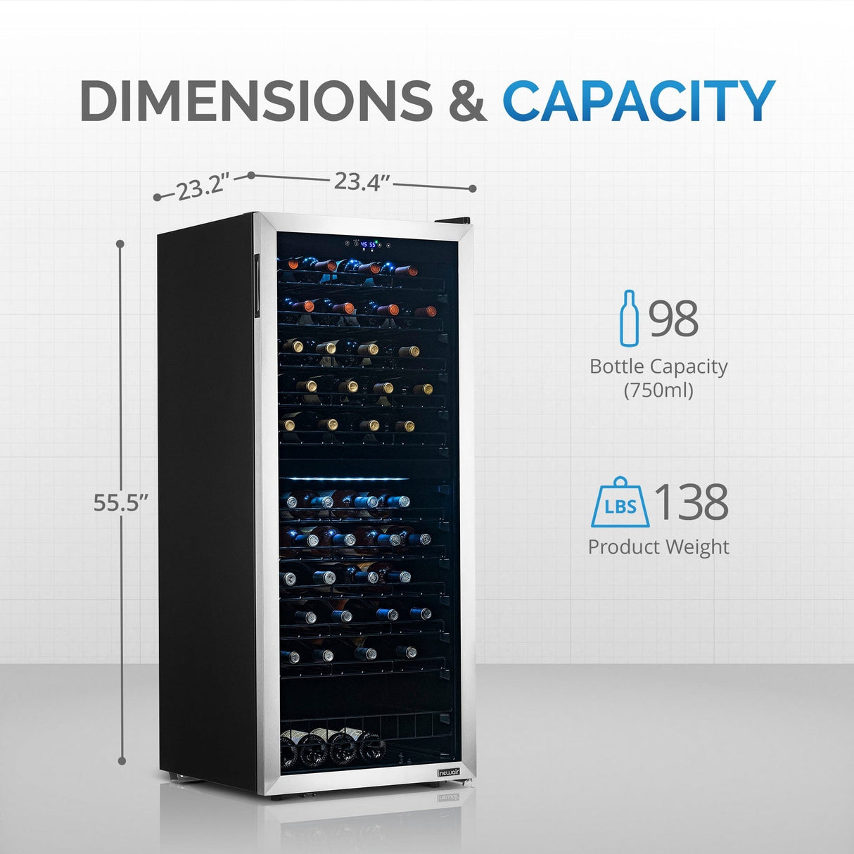 NewAir 98-Bottle Stainless Steel Dual Zone Wine Refrigerator Wine Coolers NWC098SS00 Wine Coolers Empire