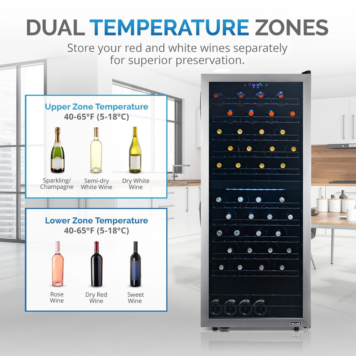 NewAir 98-Bottle Stainless Steel Dual Zone Wine Refrigerator Wine Coolers NWC098SS00 Wine Coolers Empire