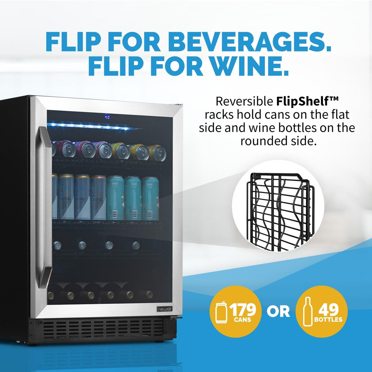 NewAir FlipShelf 24" Wine and Beverage Refrigerator Beverage Centers NWB180SS00-REM Wine Coolers Empire