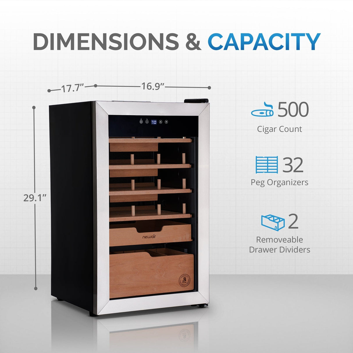 NewAir x Boveda 500-Count Electric Cigar Humidor NCH500SSB0 Cigar Humidors NCH500SSB0 Wine Coolers Empire