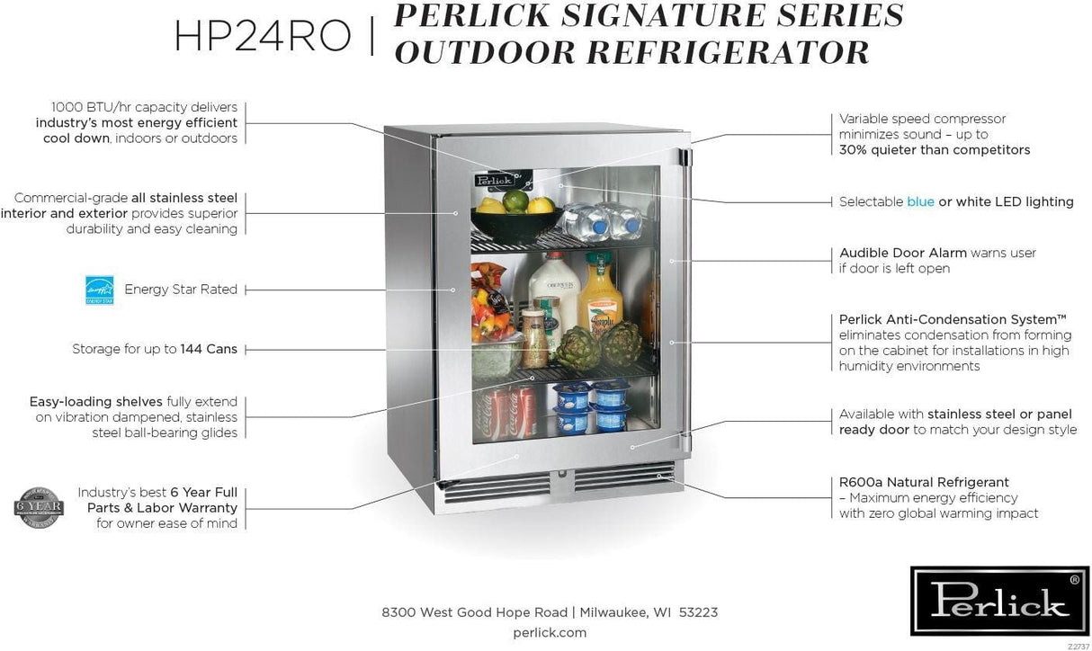 Perlick 24 inch Signature Series 5.2 cu ft Compact Refrigerator HP24RO-4-3 Refrigerators Wine Coolers Empire