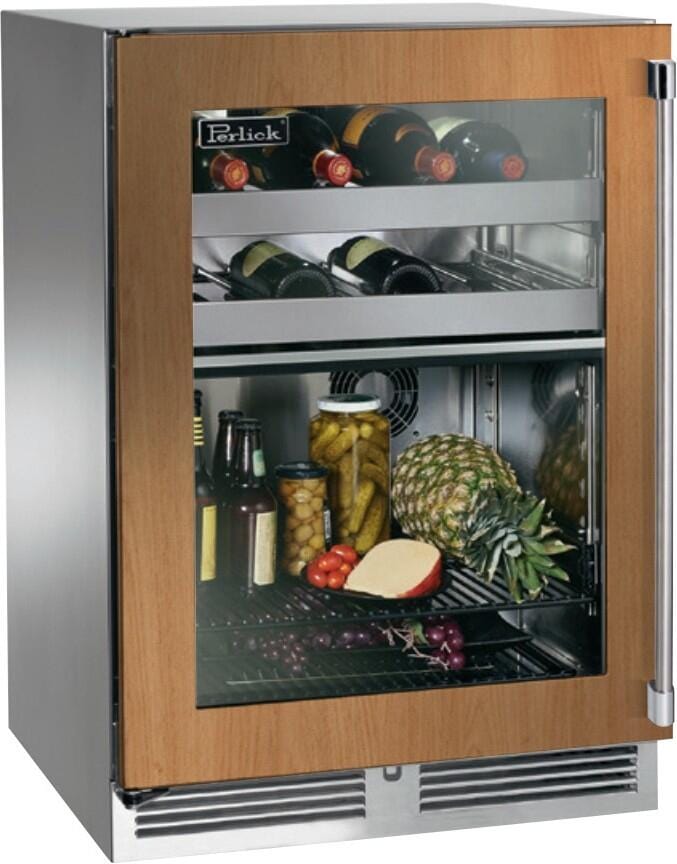 Perlick 24" Signature Series Outdoor Built-In Glass Door Beverage Center with 5 cu. ft. Capacity Dual Zone in Panel Ready HP24CM-4-4 Beverage Centers HP24CM-4-4L Wine Coolers Empire