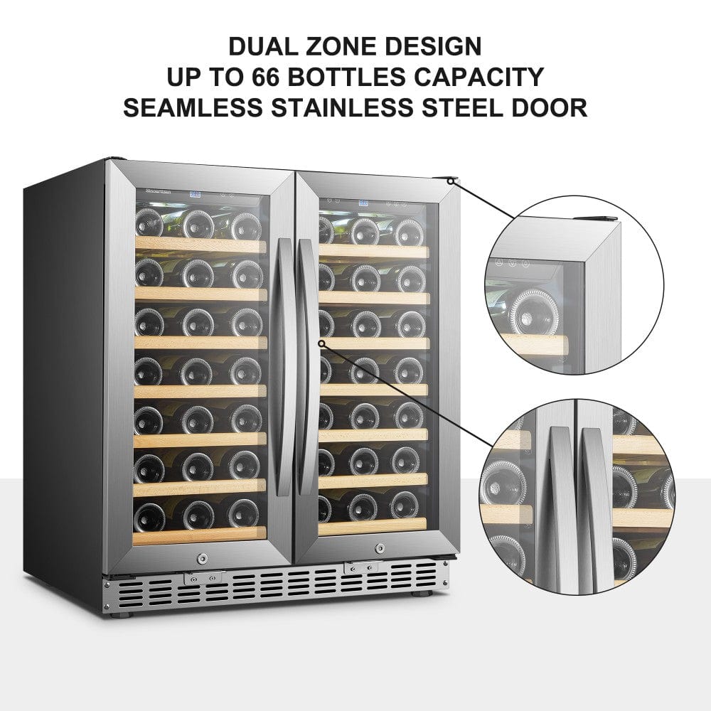 Sinoartizan 62 Bottles Dual Door Stainless Steel Wine Coolers ST-66D Wine Coolers ST-66D Wine Coolers Empire