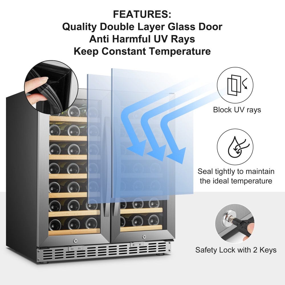 Sinoartizan 62 Bottles Dual Door Stainless Steel Wine Coolers ST-66D Wine Coolers ST-66D Wine Coolers Empire