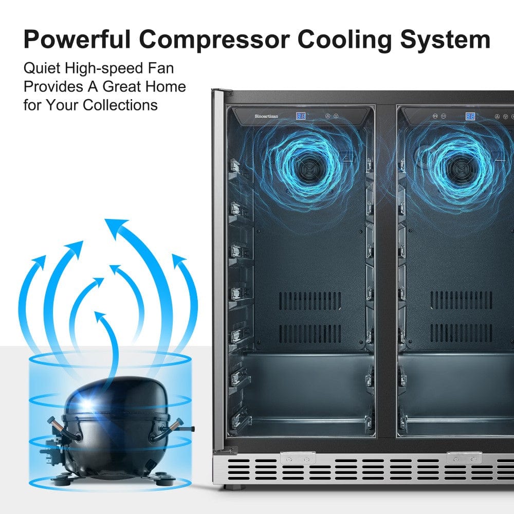 Sinoartizan 62 Bottles Dual Door Stainless Steel Wine Coolers ST-66D Wine Coolers ST-66D Wine Coolers Empire