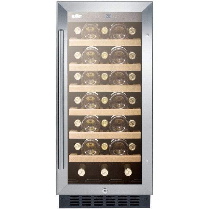 Summit 15" 33 Bottles Single Zone Stainless Steel Built-In Wine Fridge SWC1535B Wine Coolers SWC1535B Wine Coolers Empire