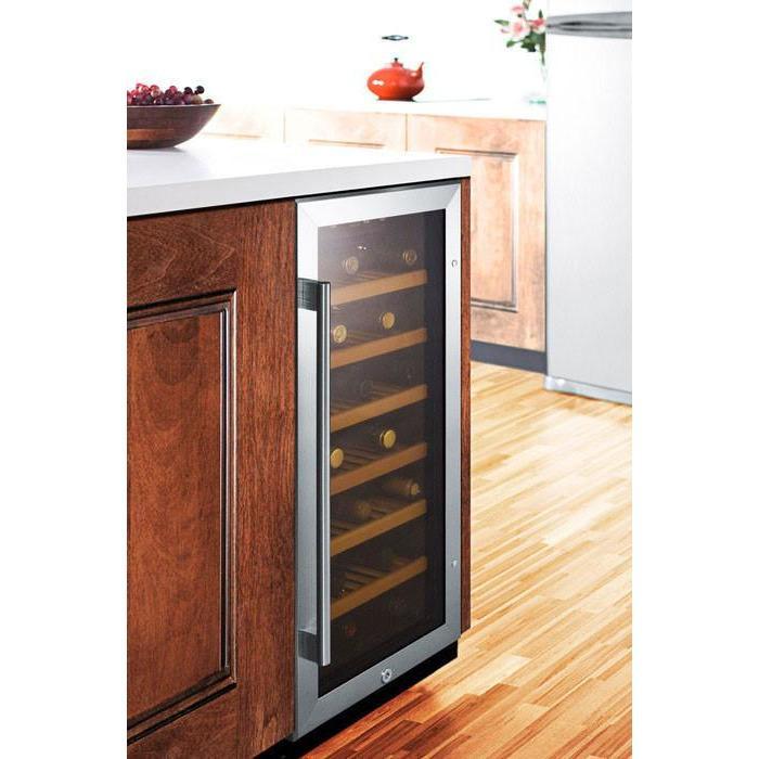 Summit 15" 33 Bottles Single Zone Stainless Steel Built-In Wine Fridge SWC1535B Wine Coolers SWC1535B Wine Coolers Empire