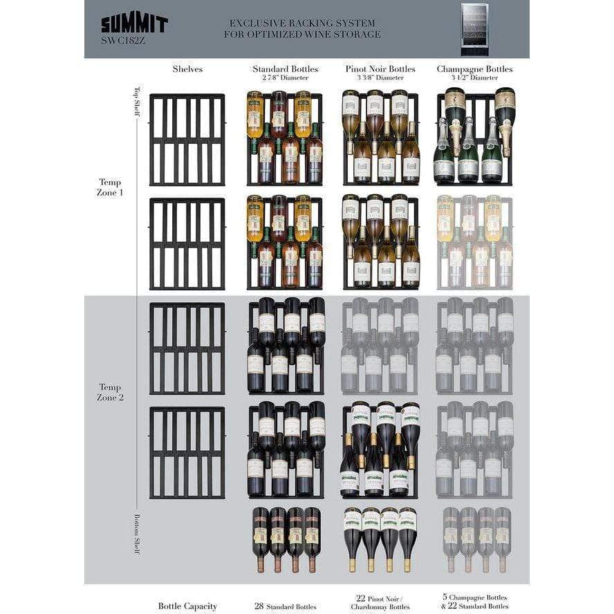 Summit 18" Wide Built-In Wine Fridge SWC182Z Wine Coolers SWC182Z Wine Coolers Empire
