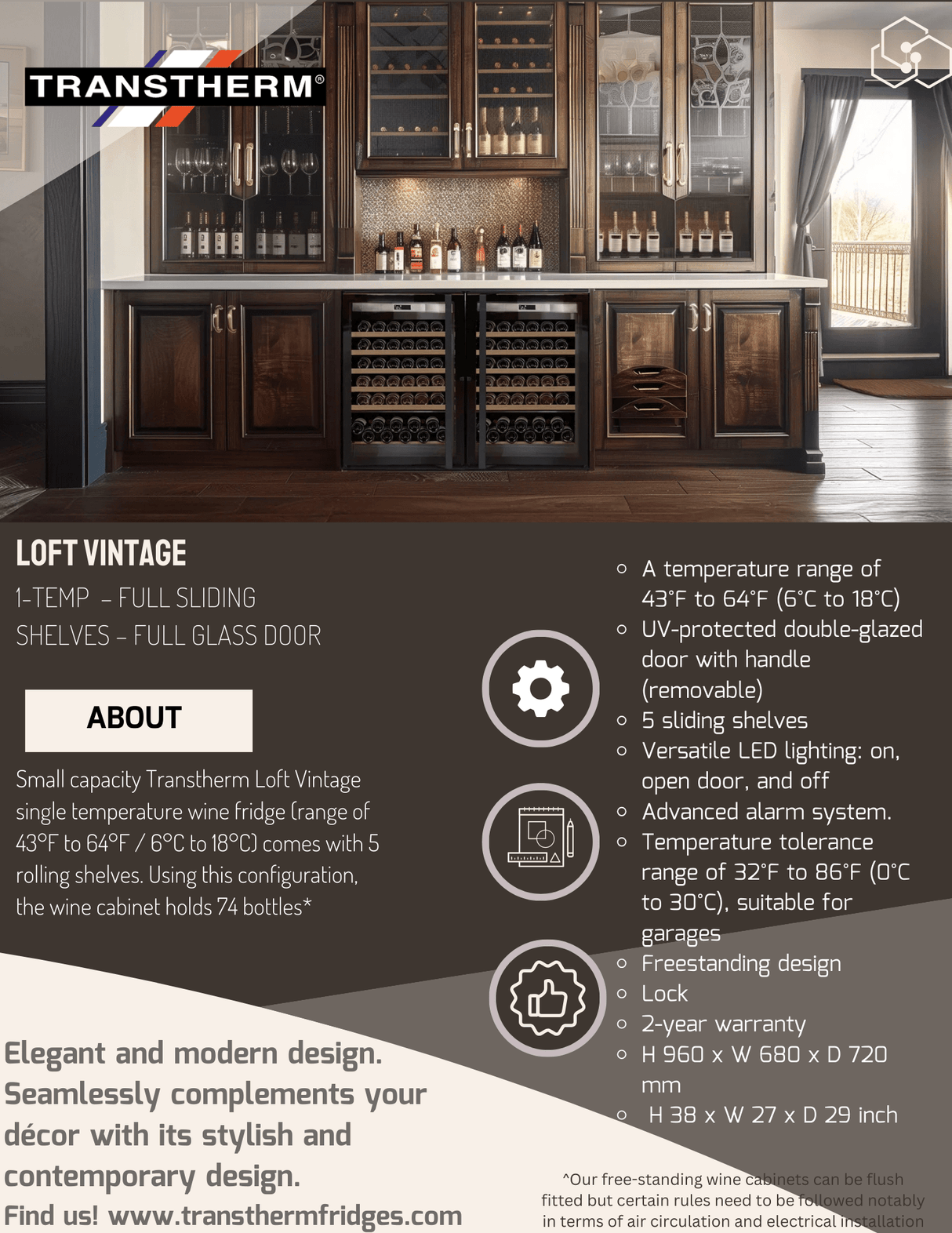 Transtherm Prestige Loft Vintage Wine Cabinet Cooling System Wine Coolers Wine Coolers Empire