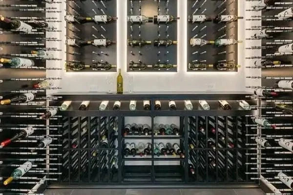 Wine cellar with bottles.