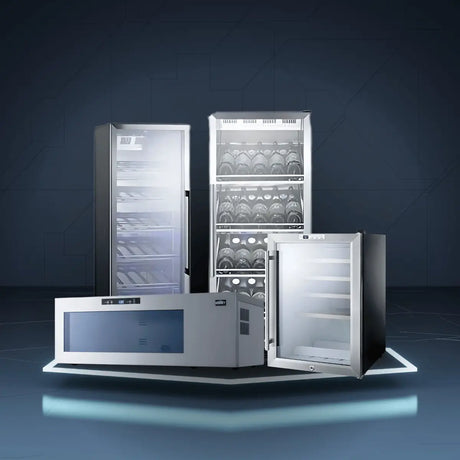 Commercial wine refrigerators collection featuring glass-door wine fridges and undercounter units for restaurants and retail wine storage