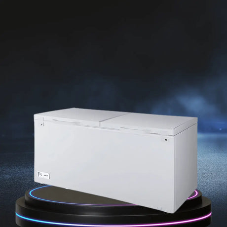 Crosley chest freezer with white finish and top-opening lid, designed for spacious and reliable frozen food storage