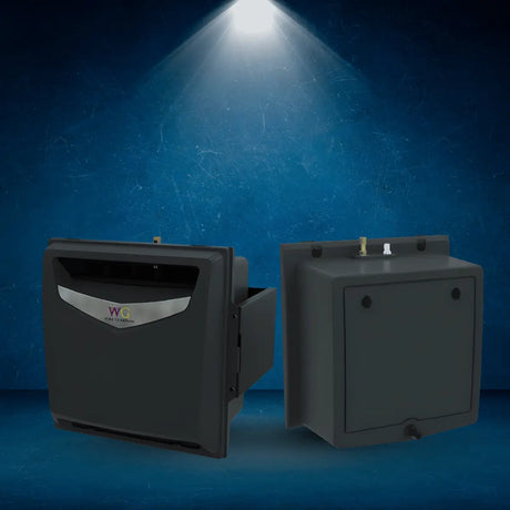 Wine cellar humidifier units collection shown from front and rear, designed to maintain optimal humidity levels for proper wine storage.