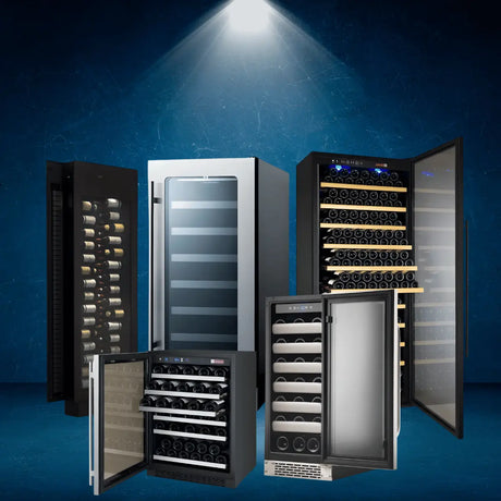 Single zone wine coolers collection featuring freestanding and under-counter wine refrigerators with glass doors and uniform temperature control.