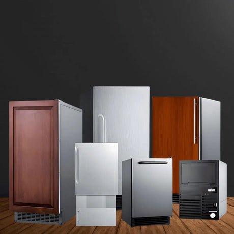 Summit ice makers collection featuring stainless steel and panel-ready undercounter ice machines for home and commercial use