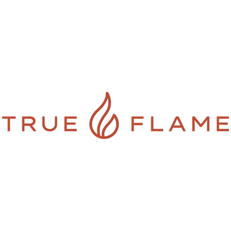 True Flame logo with stylized flame icon on white background representing True Flame fireplaces and heating products collection