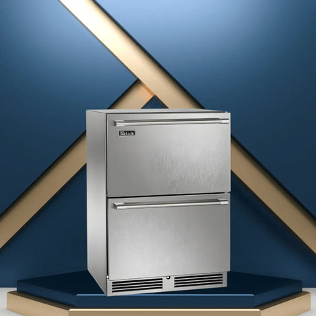 Stainless steel undercounter freezer with dual drawer design and front ventilation for built-in kitchen installations