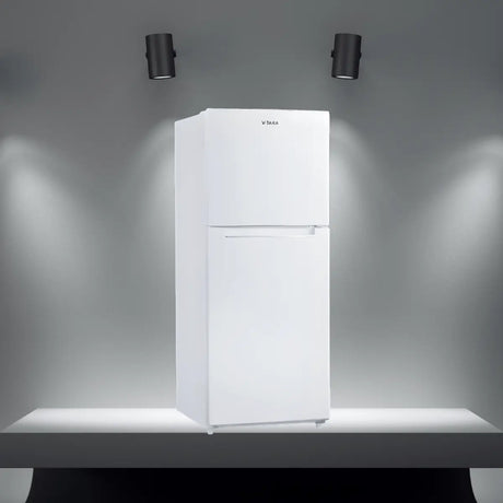 Vitara top-freezer refrigerator with white finish, modern design, and space-efficient layout for everyday kitchen storage