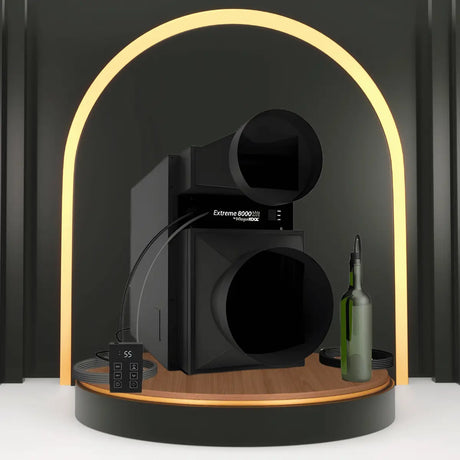 WhisperKOOL Extreme tiR ducted self-contained wine cellar cooling unit showcased collection with ducts and digital controller on modern display.