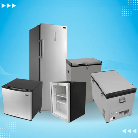 Whynter freezers collection featuring upright, chest, and compact portable freezers for home, garage, and commercial use