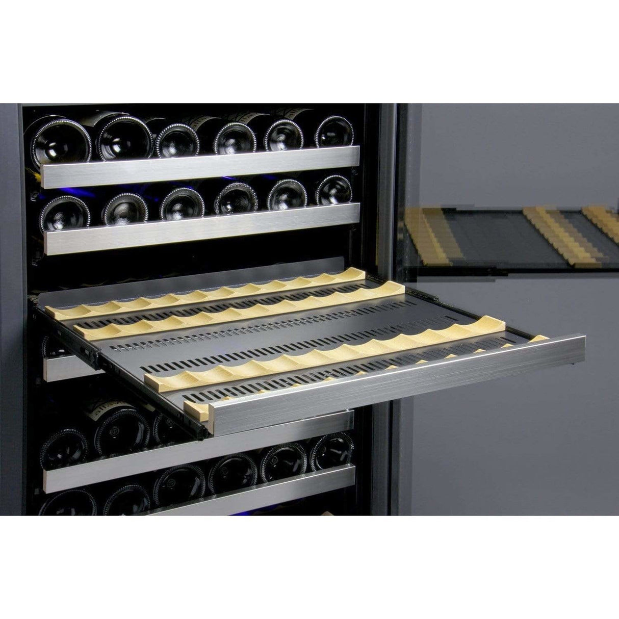 Allavino 121 Bottle  FlexCount II Tru-Vino Dual Zone Stainless Steel Left Hinge Wine Cooler VSWR121-2SL20 Wine Coolers VSWR121-2SL20 Wine Coolers Empire